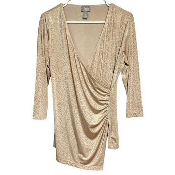 Chico's Travelers Ruched Faux Wrap‎ Super-soft Animal Print Neutral Top 0 Small - Picture 7 of 7